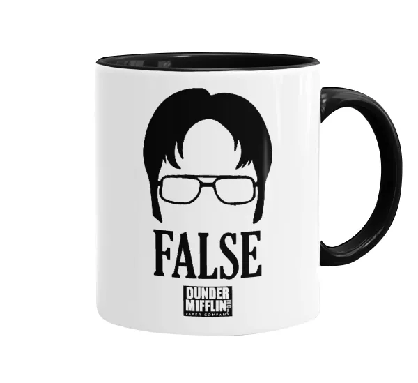 The office Dwight false — Κούπα χρωματιστή μαύρη, κεραμική, 330ml