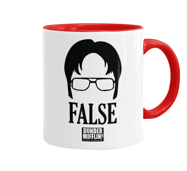 The office Dwight false — Κούπα χρωματιστή κόκκινη, κεραμική, 330ml