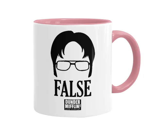 The office Dwight false — Κούπα χρωματιστή ροζ, κεραμική, 330ml