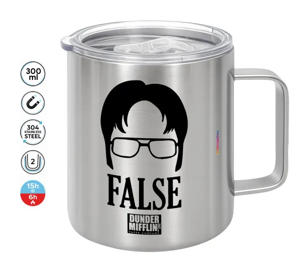 The office Dwight false — Double-walled stainless steel mug 300ml with temperature-retaining lid
