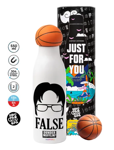 The office Dwight false — Μπάλα μπάσκετ μεταλλικό παγούρι θερμός, διπλού τοιχώματος, 550ml
