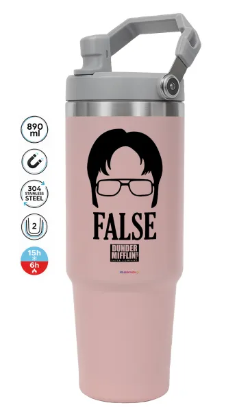 The office Dwight false — ΡΟΖ Travel Tumbler Θερμός με χερούλι και καλαμάκι 890ml