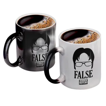 The office Dwight false, Color changing magic Mug, ceramic, 330ml when adding hot liquid inside, the black colour desappears (1 pcs)