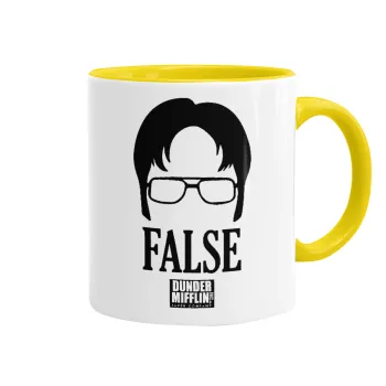 The office Dwight false, Κούπα χρωματιστή κίτρινη, κεραμική, 330ml