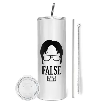 The office Dwight false, Tumbler ποτήρι θερμό από ανοξείδωτο ατσάλι 600ml, με μεταλλικό καλαμάκι & βούρτσα καθαρισμού