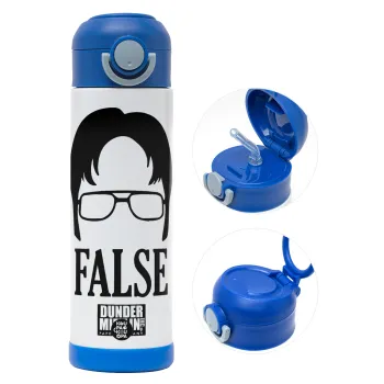 The office Dwight false, Παιδικό παγούρι θερμό, ανοξείδωτο, με καλαμάκι ασφαλείας, ΜΠΛΕ (500ml)