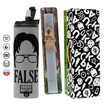 The office Dwight false, Πασχαλινή Λαμπάδα με Travel Tumbler θερμό (600ml, BPA free) & κερί αρωματικό πλακέ (30cm) (ΓΚΡΙ)