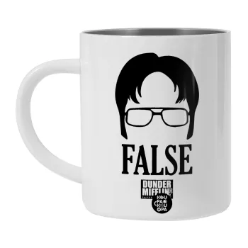 The office Dwight false, Λευκή Ανοξείδωτη Μεταλλική Κούπα 450ml - Διπλού Τοιχώματος 