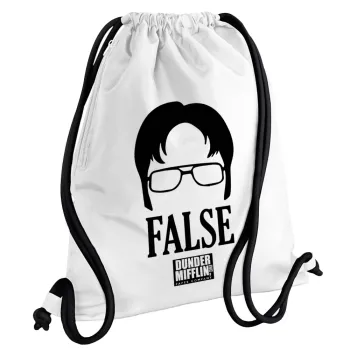 The office Dwight false, Backpack pouch GYMBAG white, with pocket (40x48cm) & thick cords