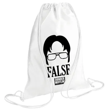 The office Dwight false, Τσάντα πλάτης πουγκί GYMBAG λευκή (28x40cm)