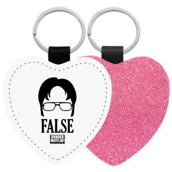 The office Dwight false, Μπρελόκ PU δερμάτινο glitter καρδιά ΡΟΖ
