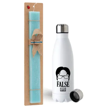 The office Dwight false, Easter Set, metallic stainless steel water bottle (750ml) & aromatic flat Easter candle (30cm) (TURQUOISE)