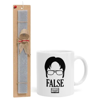 The office Dwight false, Πασχαλινή Λαμπάδα με Κούπα κεραμική (330ml) & κερί αρωματικό πλακέ (30cm) (ΓΚΡΙ)