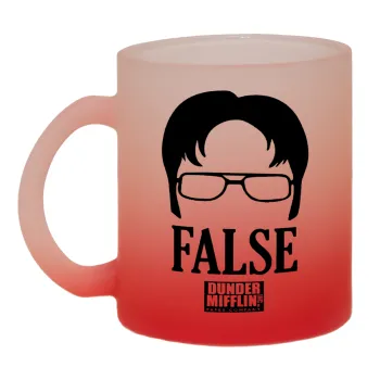 The office Dwight false, Κούπα γυάλινη δίχρωμη με βάση το κόκκινο ματ, 330ml
