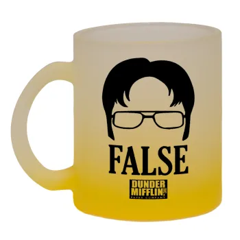 The office Dwight false, Κούπα γυάλινη δίχρωμη με βάση το κίτρινο ματ, 330ml