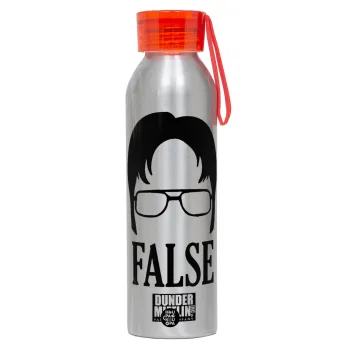 The office Dwight false, Αλουμινένιο Αθλητικό Μπουκάλι 650ml – Ασημί με Κόκκινο Καπάκι και Λουράκι Σιλικόνης