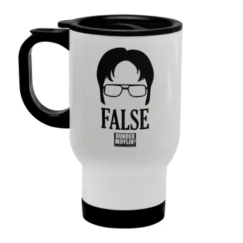 The office Dwight false, Stainless steel travel mug with lid, double wall white 450ml