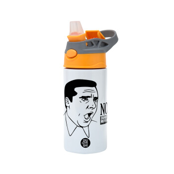 The office Michael NO!!!, Παιδικό παγούρι θερμό, ανοξείδωτο, με καλαμάκι ασφαλείας, Πορτοκαλί/Γκρι (360ml) BPA-FREE