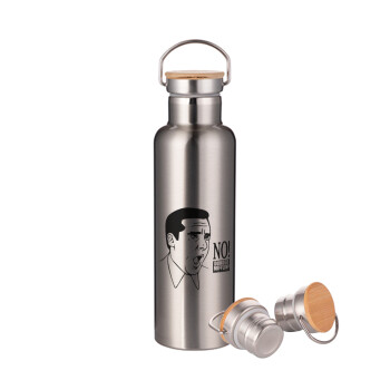 The office Michael NO!!!, Stainless steel Silver with wooden lid (bamboo), double wall, 750ml
