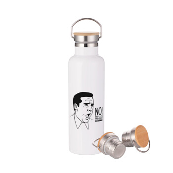 The office Michael NO!!!, Stainless steel White with wooden lid (bamboo), double wall, 750ml