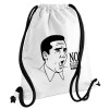 The office Michael NO!!!, Τσάντα πλάτης πουγκί GYMBAG λευκή, με τσέπη (40x48cm) & χονδρά κορδόνια