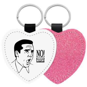 The office Michael NO!!!, Μπρελόκ PU δερμάτινο glitter καρδιά ΡΟΖ
