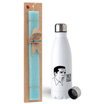 The office Michael NO!!!, Easter Set, metallic stainless steel water bottle (750ml) & aromatic flat Easter candle (30cm) (TURQUOISE)