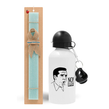 The office Michael NO!!!, Easter Set, metallic aluminum water bottle (500ml) & scented flat candle (30cm) (TURQUOISE)