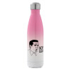 Metal mug thermos Pink/White (Stainless steel), double wall, 500ml
