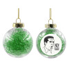 Transparent Christmas tree ball ornament with green filling 8cm