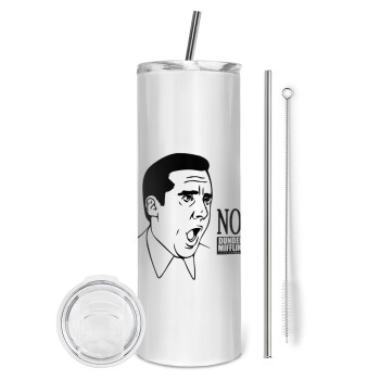 The office Michael NO!!!, Tumbler ποτήρι θερμό από ανοξείδωτο ατσάλι 600ml, με μεταλλικό καλαμάκι & βούρτσα καθαρισμού