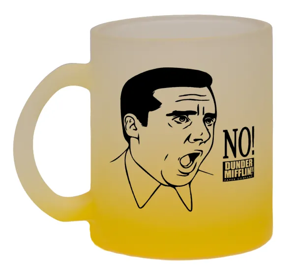 The office Michael NO!!! — Κούπα γυάλινη δίχρωμη με βάση το κίτρινο ματ, 330ml