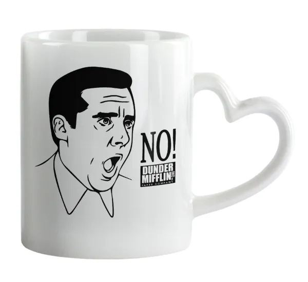 The office Michael NO!!! — Κούπα καρδιά χερούλι λευκή, κεραμική, 330ml