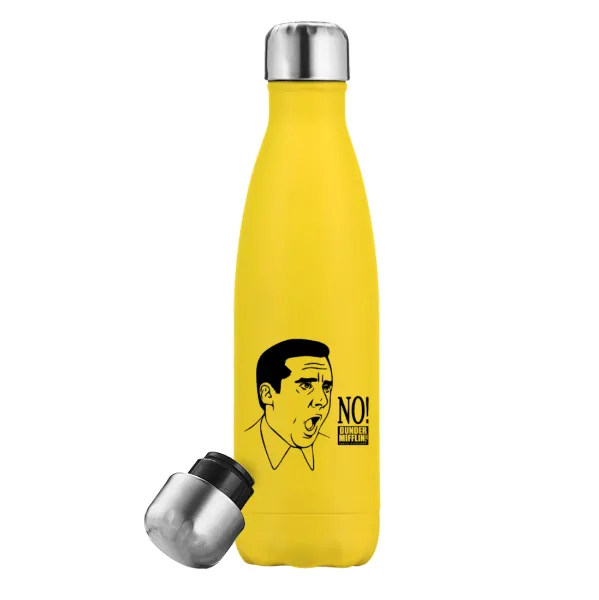 The office Michael NO!!! — Μεταλλικό παγούρι θερμός Κίτρινος (Stainless steel), διπλού τοιχώματος, 500ml