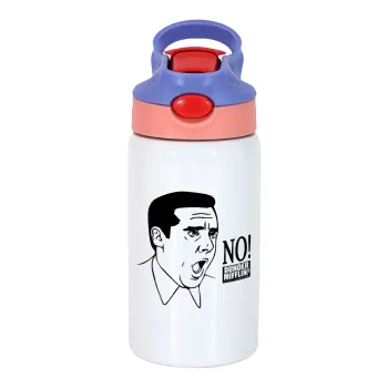 The office Michael NO!!!, Children's hot water bottle, stainless steel, with safety straw, pink/purple (350ml)