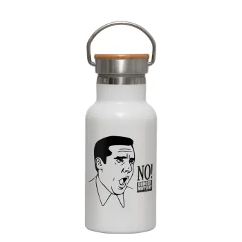 The office Michael NO!!!, Metallic thermos (Stainless steel) White with wooden lid (bamboo), double-walled, 350ml