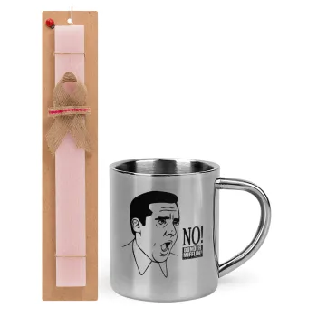 The office Michael NO!!!, Easter Set, metallic thermal cup (300ml) & aromatic flat Easter candle (30cm) (PINK)