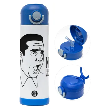 The office Michael NO!!!, Παιδικό παγούρι θερμό, ανοξείδωτο, με καλαμάκι ασφαλείας, ΜΠΛΕ (500ml)