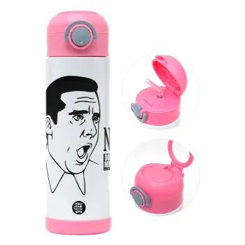 The office Michael NO!!!, Παιδικό παγούρι θερμό, ανοξείδωτο, με καλαμάκι ασφαλείας, ΡΟΖ (500ml)