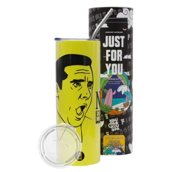 The office Michael NO!!!, Neon Yellow Travel Tumbler θερμό, μεταλλικό καλαμάκι(Ανωξείδωτο 304 Food grade, BPA free, 600ml)