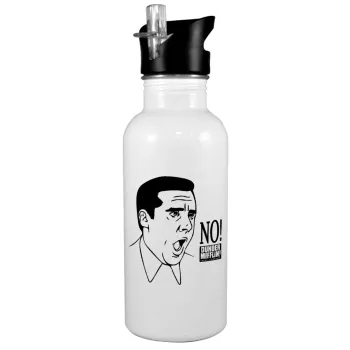 The office Michael NO!!!, White water bottle with straw, stainless steel 600ml