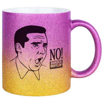 The office Michael NO!!!, Κούπα Χρυσή/Ροζ Glitter, κεραμική, 330ml