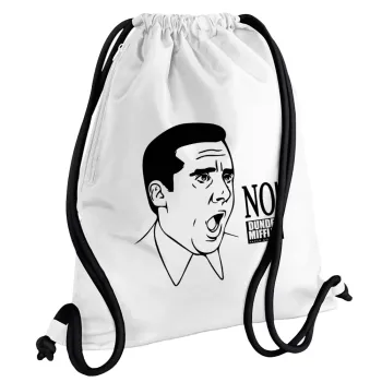 The office Michael NO!!!, Backpack pouch GYMBAG white, with pocket (40x48cm) & thick cords