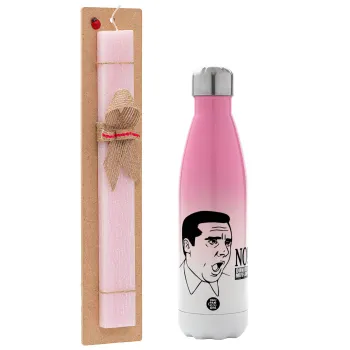The office Michael NO!!!, Easter Set, Metallic pink/white (Stainless steel) thermos, double-walled, 500ml & aromatic flat Easter candle (30cm) (PINK)