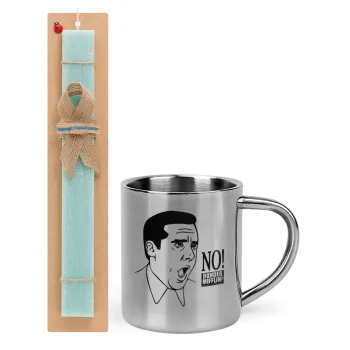 The office Michael NO!!!, Easter Set, metallic thermal cup (300ml) & aromatic flat Easter candle (30cm) (TURQUOISE)
