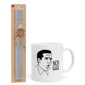 The office Michael NO!!!, Πασχαλινή Λαμπάδα με Κούπα κεραμική (330ml) & κερί αρωματικό πλακέ (30cm) (ΓΚΡΙ)