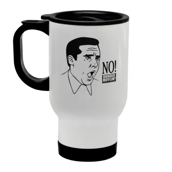 The office Michael NO!!!, Stainless steel travel mug with lid, double wall white 450ml
