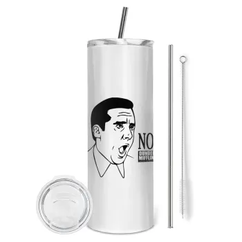 The office Michael NO!!!, Tumbler ποτήρι θερμό από ανοξείδωτο ατσάλι 600ml, με μεταλλικό καλαμάκι & βούρτσα καθαρισμού