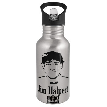 The office Jim Halpert, Water bottle Silver with straw, stainless steel 500ml