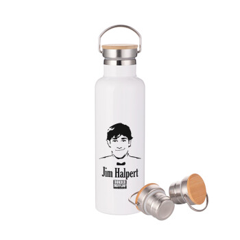 The office Jim Halpert, Stainless steel White with wooden lid (bamboo), double wall, 750ml